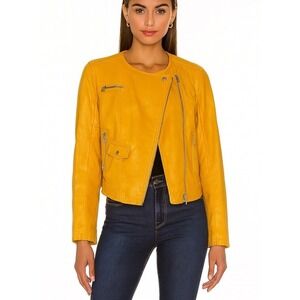Members Only Womens Size S‎ Collarless Moto Zipper (Tumeric) Jacket NWT